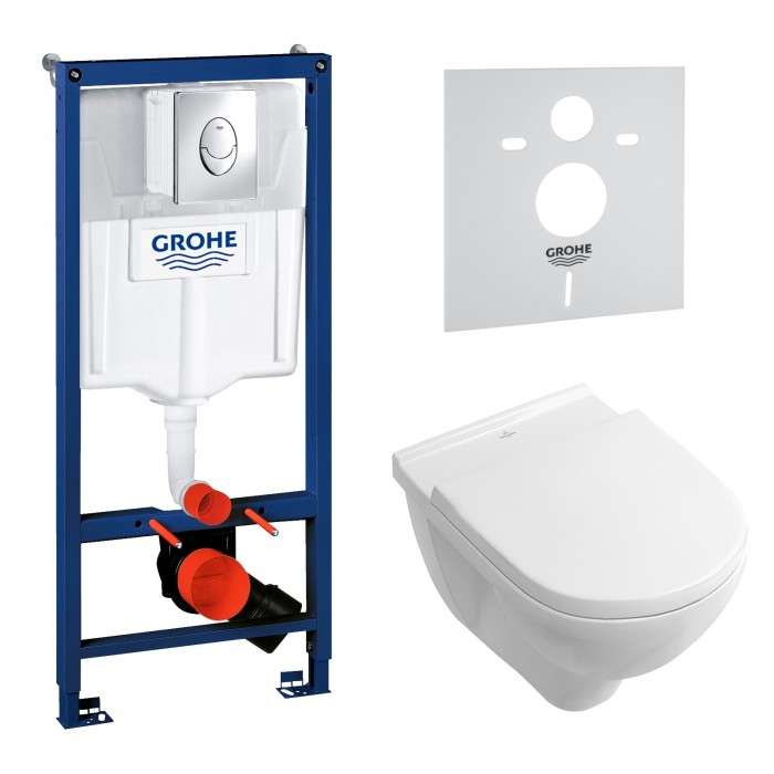 Инсталляционная система Grohe Rapid SL+ подвесной унитаз V&B O.Novo без ободка с крышкой (387260HR) фото